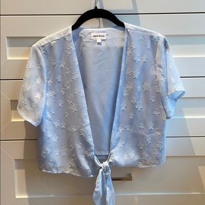 Baby blue star embellished tie crop top